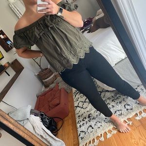 Off the Shoulder Olive Green top